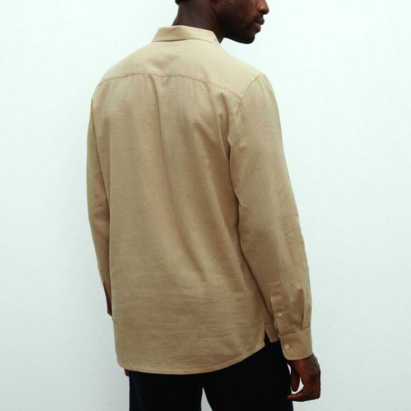 Long Sleeve Camp Collar Seersucker Shirt - New With Tags - NEVER WORN - Tan - Picture 2 of 4